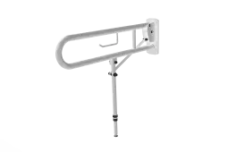 211580/WH Fitzroy of London 800mm Lift and Lock Hinged Support Rail (Stainless Steel) with Exposed Fixings, Support Legs & Integral Toilet Roll Holder - White (RAL 9016)