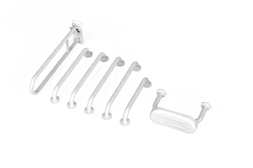Click Here To Enlarge This Photo Of 230006/WH Fitzroy of London (Rail Only) Doc M Toilet Pack (Stainless Steel) with Concealed Fixings & Back Rest Rail - White