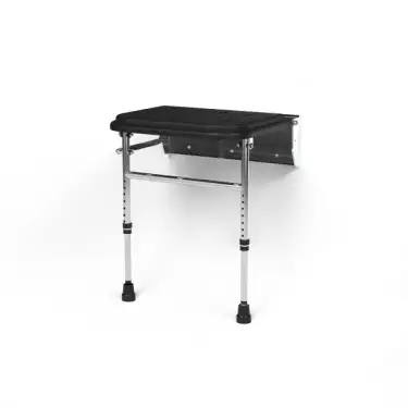 Click Here To Enlarge This Photo Of 335002/BL Fitzroy of London Premium Wall Mounted Shower Seat with Support Legs - Polished Aluminium Frame and Black Pads