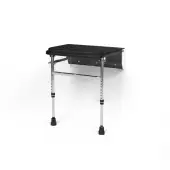 335002/BL Fitzroy of London Premium Wall Mounted Shower Seat with Support Legs - Polished Aluminium Frame and Black Pads