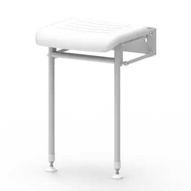 Click Here To Enlarge This Photo Of B-214PCW Fitzroy of London Wall Mounted Compact Hinged Padded Shower Seat (Mild Steel) with Support Legs - White