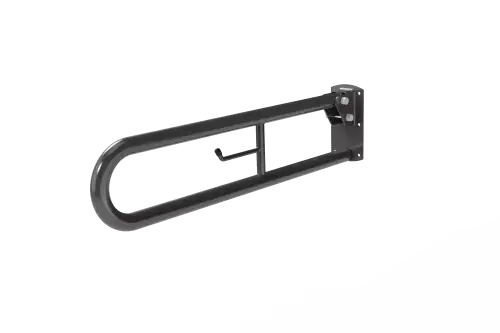 Click Here To Enlarge This Photo Of DDGR-B/GY Fitzroy of London 800mm Trombone Lift and Lock Hinged Support Rail (Mild Steel) with Toilet Roll Holder Grey (RAL 7005)