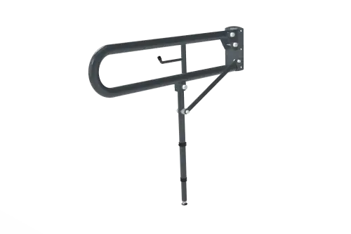 Click Here To Enlarge This Photo Of DDGR-BP/DG Fitzroy of London 800mm Trombone Lift and Lock Hinged Support Rail (Mild Steel) with Toilet Roll Holder & Support Legs Dark Grey (RAL 7016)