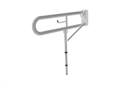 DDGR-BP/WH Fitzroy of London 800mm Trombone Lift and Lock Hinged Support Rail (Mild Steel) with Toilet Roll Holder & Support Legs White (RAL 9016)