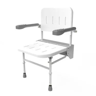 Click Here To Enlarge This Photo Of SB-071/WH Fitzroy of London Premium Wall Mounted Shower Seat with Support Legs, Back & Arm Rests - White (No Pads)
