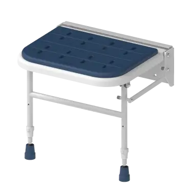 Click Here To Enlarge This Photo Of SB-080/DB Fitzroy of London Premium Wall Mounted Shower Seat with Support Legs - White (Dark Blue Pads)