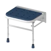SB-080/DB Fitzroy of London Premium Wall Mounted Shower Seat with Support Legs - White (Dark Blue Pads)
