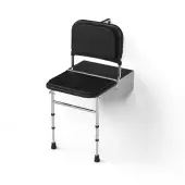SB-085/BL Fitzroy of London Doc M Wall Mounted Shower Seat (650mm Projection) - Polished Frame with Black Pads
