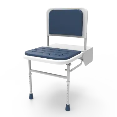 Click Here To Enlarge This Photo Of SB-085/DB Fitzroy of London Doc M Wall Mounted Shower Seat (650mm Projection) - White Frame with Dark Blue Pads