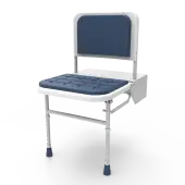 SB-085/DB Fitzroy of London Doc M Wall Mounted Shower Seat (650mm Projection) - White Frame with Dark Blue Pads