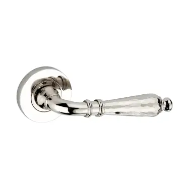Click Here To Enlarge This Photo Of SB1110PN - Spira Brass Hazel Hammered Lever Handle on Round Rose - Polished Nickel