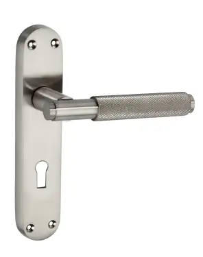 Click Here To Enlarge This Photo Of SB1405SN - Spira Brass Connaught Knurled Lever on Lock Backplate - Satin Nickel