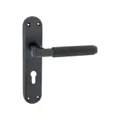 SB1406BLK - Spira Brass Connaught Knurled Lever on Euro Profile Backplate - Matt Black