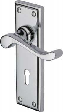Click Here To Enlarge This Photo Of W3200-PC Heritage Brass Door Handle Lever Lock Edwardian Design Polished Chrome Finish