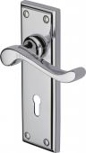 W3200-PC Heritage Brass Door Handle Lever Lock Edwardian Design Polished Chrome Finish