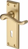 W3200-SB Heritage Brass Door Handle Lever Lock Edwardian Design Satin Brass Finish