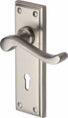 W3200-SN Heritage Brass Door Handle Lever Lock Edwardian Design Satin Nickel Finish