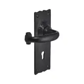BR4001 - Spira Brass Burford Lock Lever Handles on Backplate - Black Antique