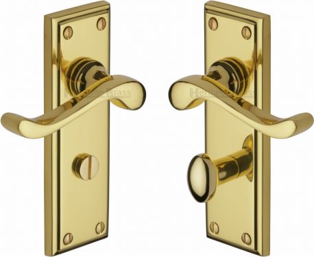 Click Here To Enlarge This Photo Of W3220-PB Heritage Brass Door Handle For Bathroom Edwardian Design Polished Brass Finish