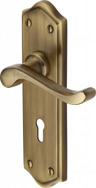 Click Here To Enlarge This Photo Of W4200-AT Heritage Brass Door Handle Lever Lock Buckingham Design Antique Brass Finish