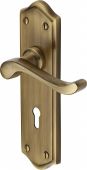 W4200-AT Heritage Brass Door Handle Lever Lock Buckingham Design Antique Brass Finish