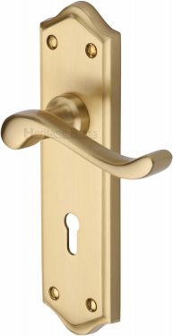 Click Here To Enlarge This Photo Of W4200-SB Heritage Brass Door Handle Lever Lock Buckingham Design Satin Brass Finish