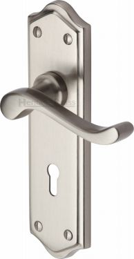 Click Here To Enlarge This Photo Of W4200-SN Heritage Brass Door Handle Lever Lock Buckingham Design Satin Nickel Finish