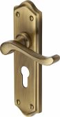 W4248-AT Heritage Brass Door Handle For Euro Profile Plate Buckingham Design Antique Brass Finish