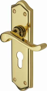 Click Here To Enlarge This Photo Of W4248-PB Heritage Brass Door Handle For Euro Profile Plate Buckingham Design Polished Brass Finish