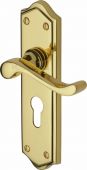 W4248-PB Heritage Brass Door Handle For Euro Profile Plate Buckingham Design Polished Brass Finish