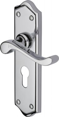 Click Here To Enlarge This Photo Of W4248-PC Heritage Brass Door Handle For Euro Profile Plate Buckingham Design Polished Chrome Finish