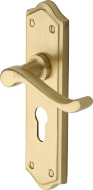 Click Here To Enlarge This Photo Of W4248-SB Heritage Brass Door Handle For Euro Profile Plate Buckingham Design Satin Brass Finish