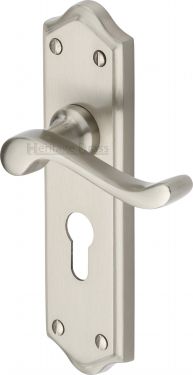 Click Here To Enlarge This Photo Of W4248-SN Heritage Brass Door Handle For Euro Profile Plate Buckingham Design Satin Nickel Finish