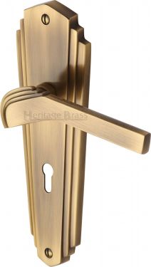 Click Here To Enlarge This Photo Of WAL6500-AT Heritage Brass Door Handle Lever Lock Waldorf Design Antique Brass Finish