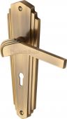 WAL6500-AT Heritage Brass Door Handle Lever Lock Waldorf Design Antique Brass Finish