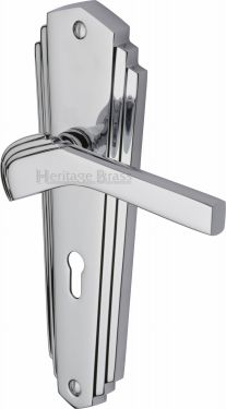 Click Here To Enlarge This Photo Of WAL6500-PC Heritage Brass Door Handle Lever Lock Waldorf Design Polished Chrome Finish