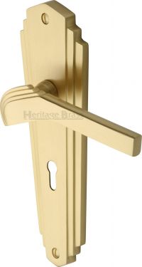Click Here To Enlarge This Photo Of WAL6500-SB Heritage Brass Door Handle Lever Lock Waldorf Design Satin Brass Finish