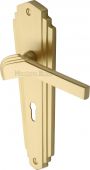 WAL6500-SB Heritage Brass Door Handle Lever Lock Waldorf Design Satin Brass Finish