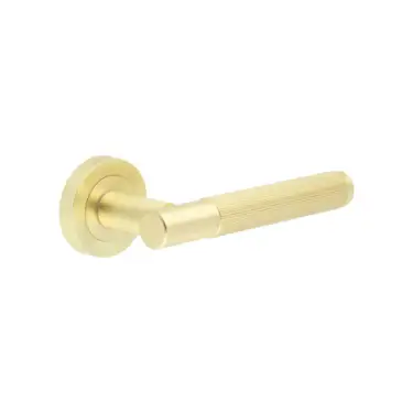 Click Here To Enlarge This Photo Of JV852SB Frelan Hardware Jedo 'Venice' Lever Handles on Round Rose - Satin Brass
