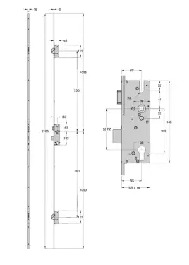 Click Here To Enlarge This Photo Of L24799 - WINKHAUS AV2 Auto Locking Latch & Deadbolt Multipoint Lock - 2 Hook - 45/92 - LH - 16mm Square Faceplate (2352165)