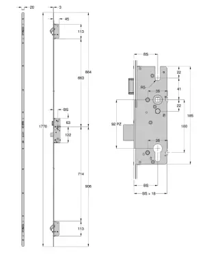 Click Here To Enlarge This Photo Of L23475 - WINKHAUS AV2 Auto Locking Latch & Deadbolt Multipoint Lock - 2 Hook - 55/92 - RH - 20mm Radius Faceplate (2559895)