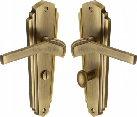 Click Here To Enlarge This Photo Of WAL6530-AT Heritage Brass Door Handle For Bathroom Waldorf Design Antique Brass Finish