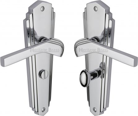 Click Here To Enlarge This Photo Of WAL6530-PC Heritage Brass Door Handle For Bathroom Waldorf Design Polished Chrome Finish