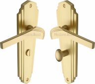 WAL6530-SB Heritage Brass Door Handle For Bathroom Waldorf Design Satin Brass Finish