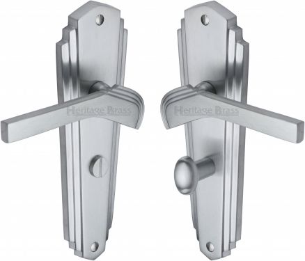 Click Here To Enlarge This Photo Of WAL6530-SC Heritage Brass Door Handle For Bathroom Waldorf Design Satin Chrome Finish