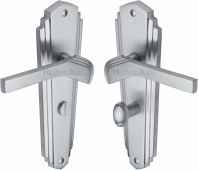 WAL6530-SC Heritage Brass Door Handle For Bathroom Waldorf Design Satin Chrome Finish