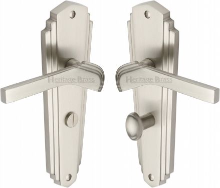 Click Here To Enlarge This Photo Of WAL6530-SN Heritage Brass Door Handle For Bathroom Waldorf Design Satin Nickel Finish