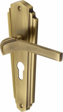 Click Here To Enlarge This Photo Of WAL6548-AT Heritage Brass Door Handle For Euro Profile Plate Waldorf Design Antique Brass Finish