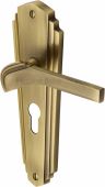WAL6548-AT Heritage Brass Door Handle For Euro Profile Plate Waldorf Design Antique Brass Finish