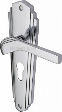 Click Here To Enlarge This Photo Of WAL6548-PC Heritage Brass Door Handle For Euro Profile Plate Waldorf Design Polished Chrome Finish